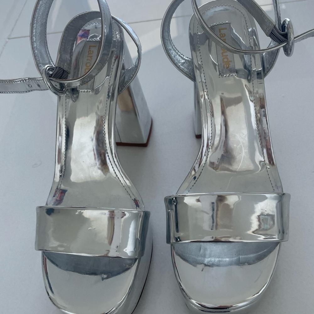 Larroude Silver Platform Heels